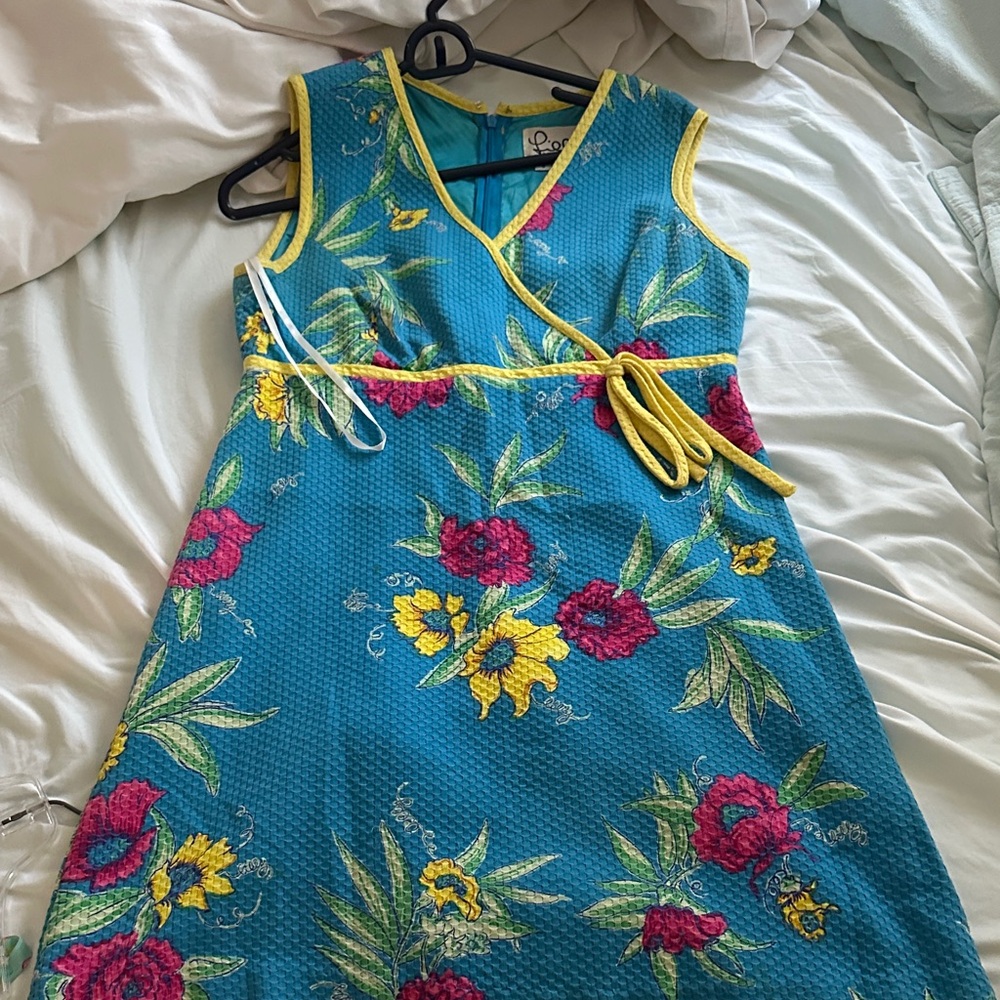 Lilly Pulitzer Blue Floral Dress with Yellow Accents